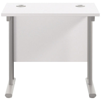 Jemini 800mm Slim Rectangular Desk, Silver Cantilever Legs, White