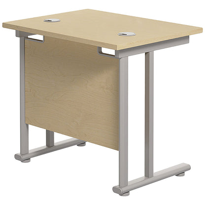 Jemini 800mm Slim Rectangular Desk, Silver Cantilever Legs, Maple
