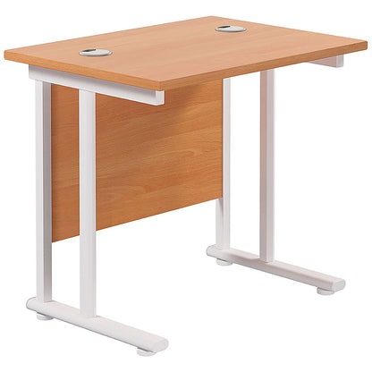 Jemini 800mm Slim Rectangular Desk, White Cantilever Leg, Beech