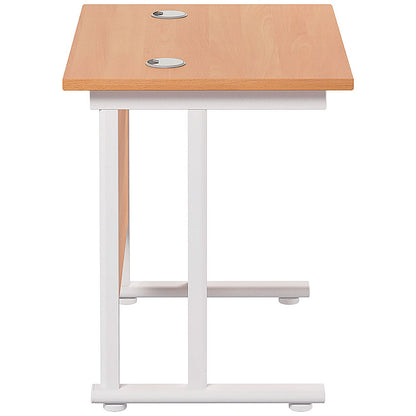 Jemini 800mm Slim Rectangular Desk, White Cantilever Leg, Beech