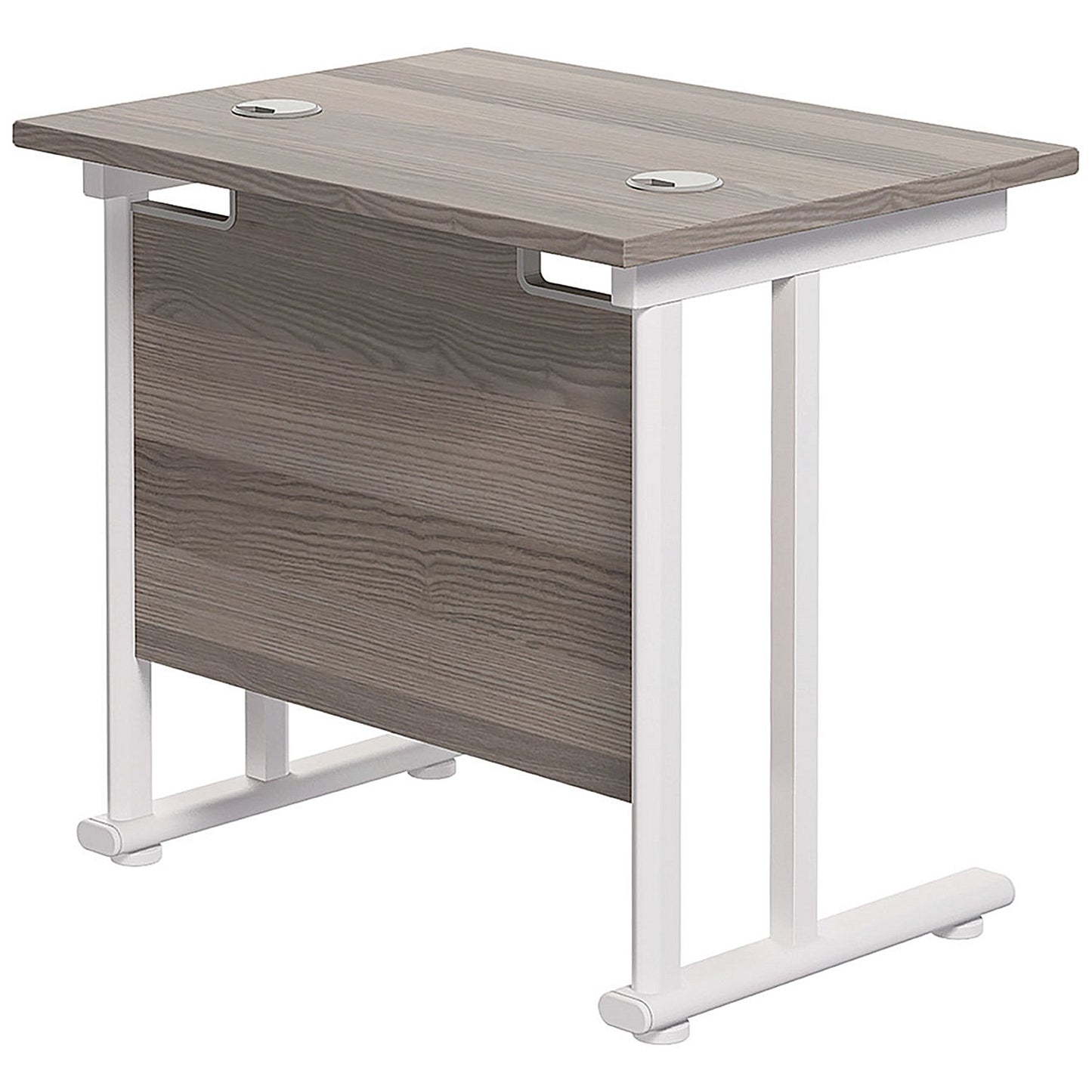Jemini 800mm Slim Rectangular Desk, White Cantilever Leg, Grey Oak