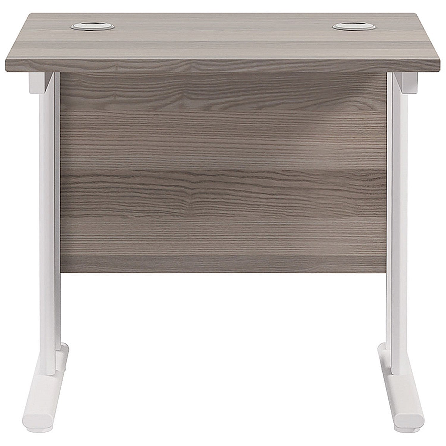 Jemini 800mm Slim Rectangular Desk, White Cantilever Leg, Grey Oak