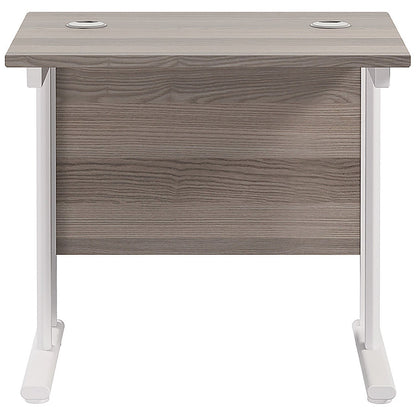Jemini 800mm Slim Rectangular Desk, White Cantilever Leg, Grey Oak