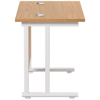 Jemini 800mm Slim Rectangular Desk, White Cantilever Leg, Oak