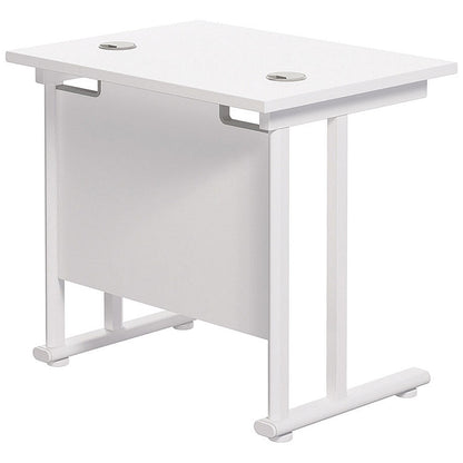 Jemini 800mm Slim Rectangular Desk, White Cantilever Leg, White