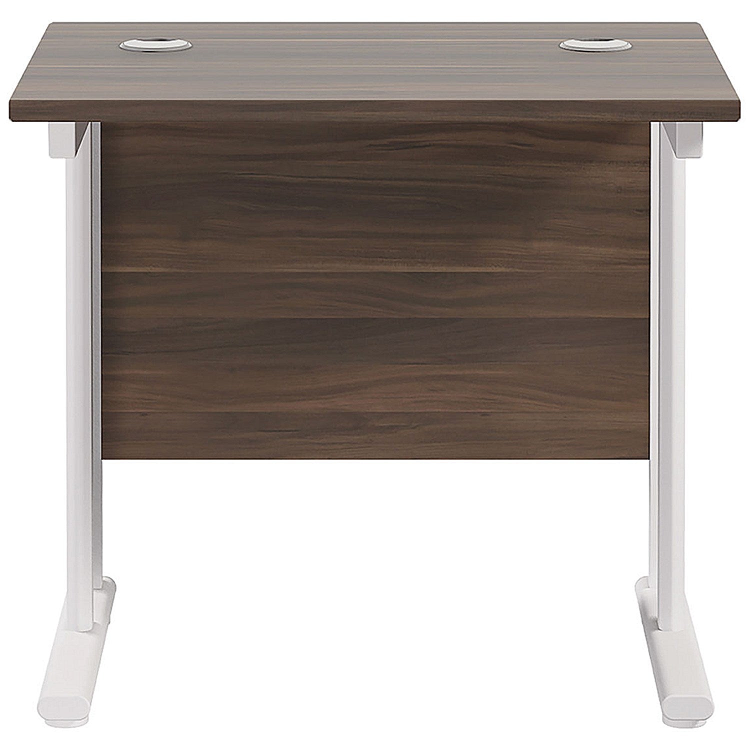 Jemini 800mm Slim Rectangular Desk, White Cantilever Leg, Walnut
