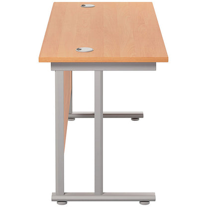 Jemini 1200mm Slim Rectangular Desk, Silver Double Cantilever Leg, Beech