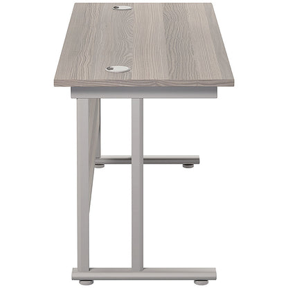 Jemini 1200mm Slim Rectangular Desk, Silver Double Cantilever Leg, Grey Oak