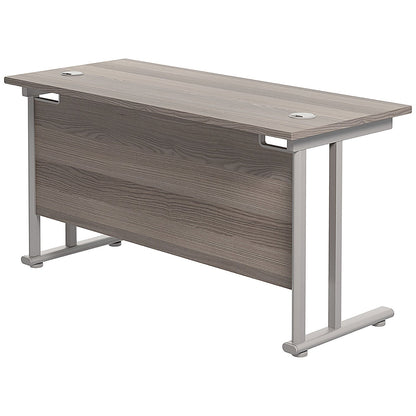 Jemini 1200mm Slim Rectangular Desk, Silver Double Cantilever Leg, Grey Oak