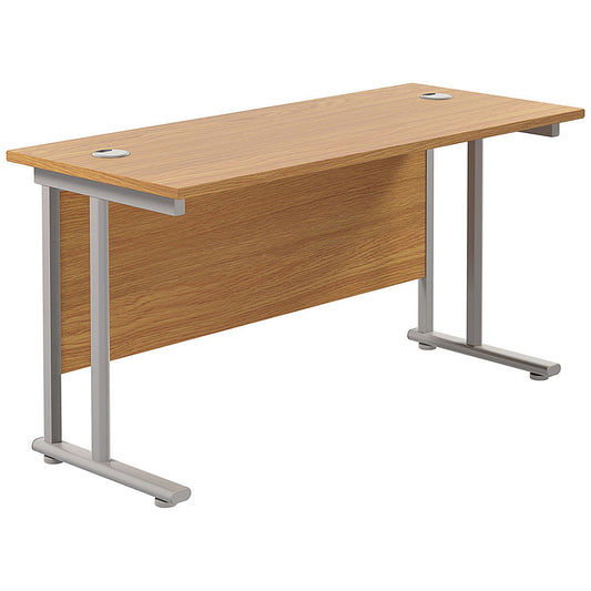 Jemini 1200mm Slim Rectangular Desk, Silver Double Cantilever Leg, Oak
