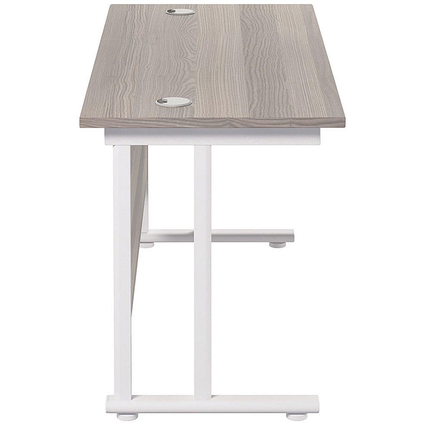 Jemini 1200mm Slim Rectangular Desk, White Cantilever Leg, Grey Oak