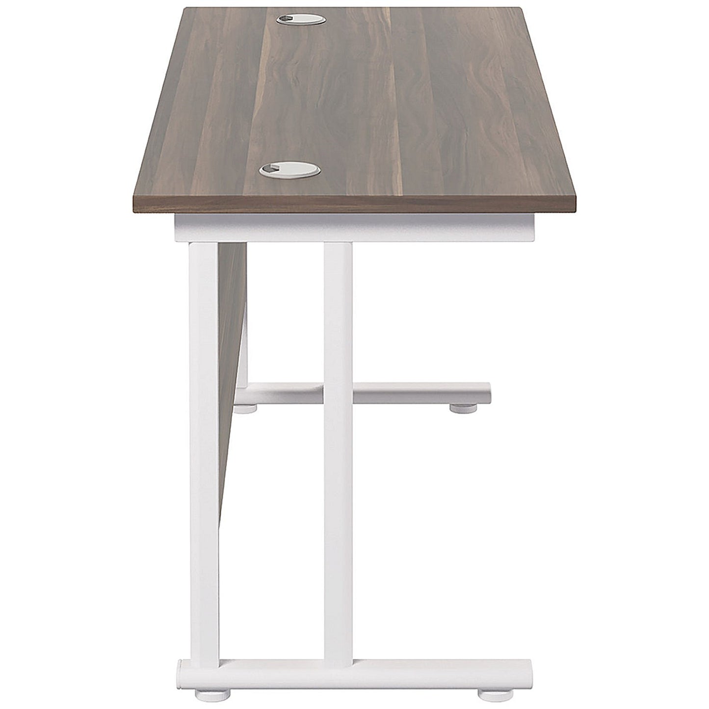 Jemini 1200mm Slim Rectangular Desk, White Cantilever Leg, Walnut