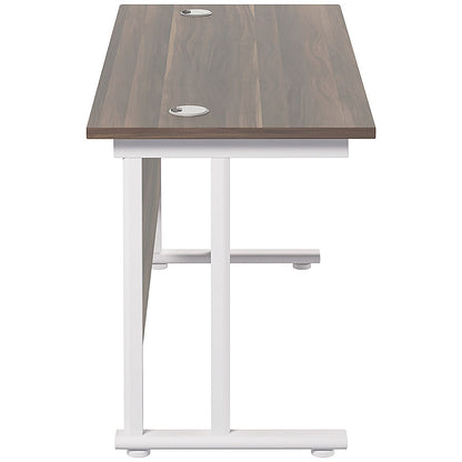 Jemini 1200mm Slim Rectangular Desk, White Cantilever Leg, Walnut