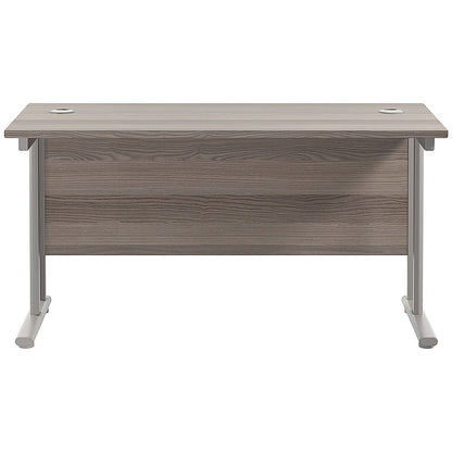 Jemini 1400mm Slim Rectangular Desk, Silver Double Cantilever Leg, Grey Oak