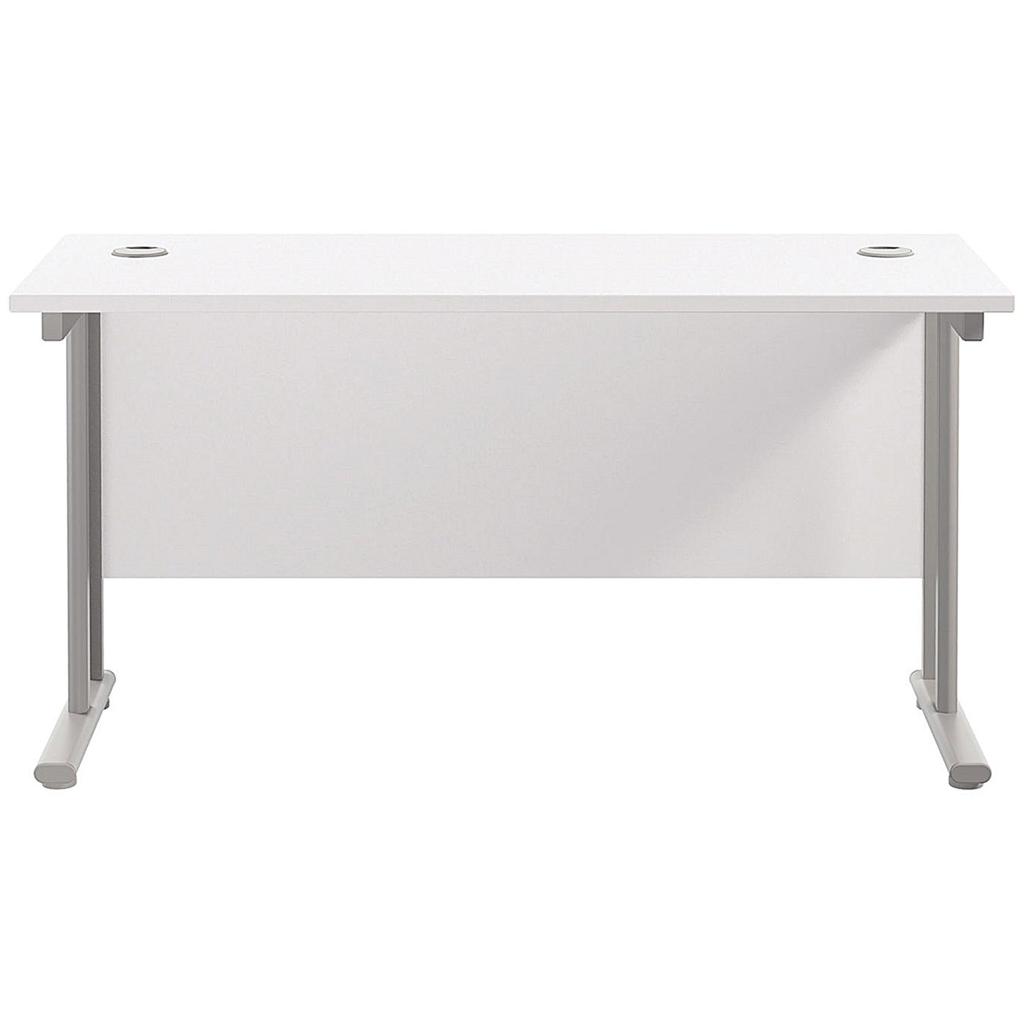 Jemini 1400mm Slim Rectangular Desk, Silver Double Cantilever Leg, White