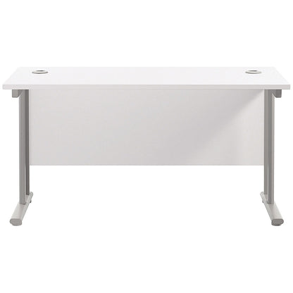 Jemini 1400mm Slim Rectangular Desk, Silver Double Cantilever Leg, White