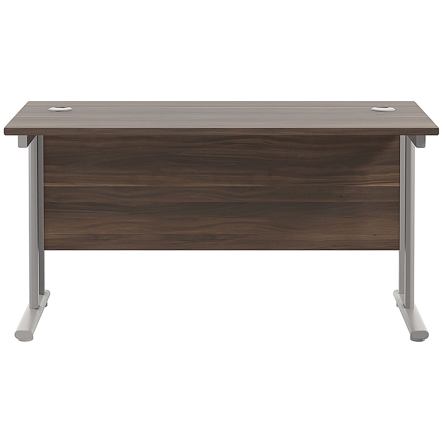 Jemini 1400mm Slim Rectangular Desk, Silver Double Cantilever Leg, Walnut