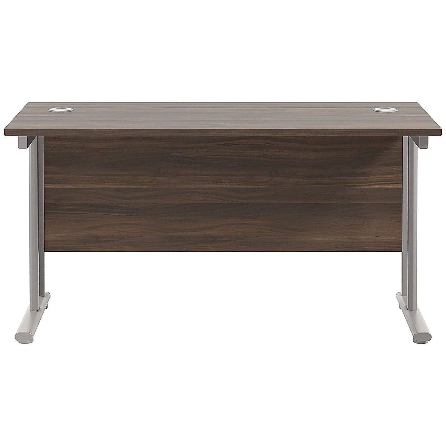 Jemini 1400mm Slim Rectangular Desk, Silver Double Cantilever Leg, Walnut
