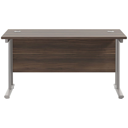 Jemini 1400mm Slim Rectangular Desk, Silver Double Cantilever Leg, Walnut