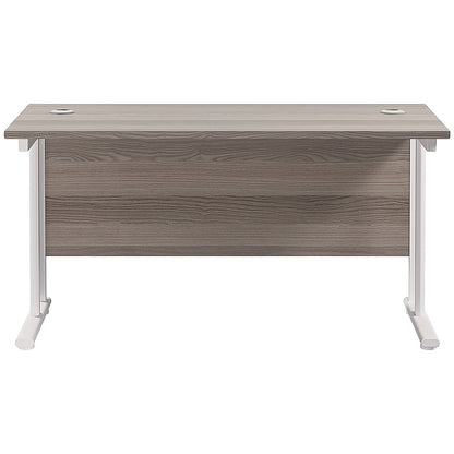 Jemini 1400mm Slim Rectangular Desk, White Cantilever Leg, Grey Oak