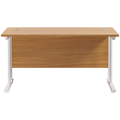 Jemini 1400mm Slim Rectangular Desk, White Cantilever Leg, Oak