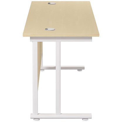Jemini 1400mm Slim Rectangular Desk, White Cantilever Leg, Maple