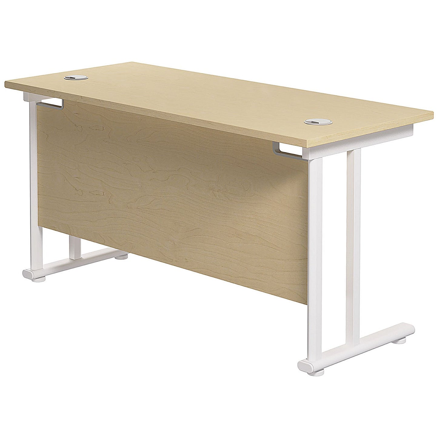 Jemini 1400mm Slim Rectangular Desk, White Cantilever Leg, Maple