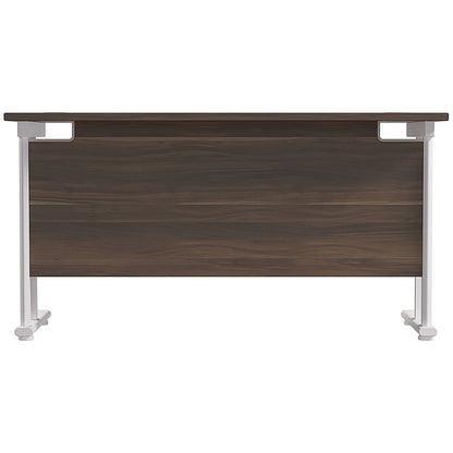 Jemini 1400mm Slim Rectangular Desk, White Cantilever Leg, Walnut