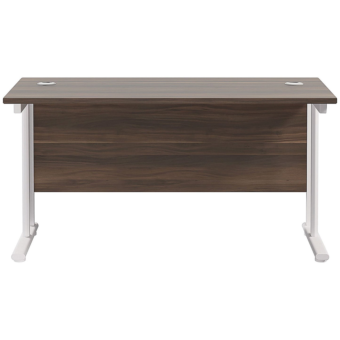 Jemini 1400mm Slim Rectangular Desk, White Cantilever Leg, Walnut