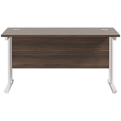 Jemini 1400mm Slim Rectangular Desk, White Cantilever Leg, Walnut