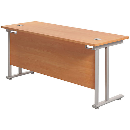 Jemini 1600mm Slim Rectangular Desk, Silver Double Cantilever Leg, Beech