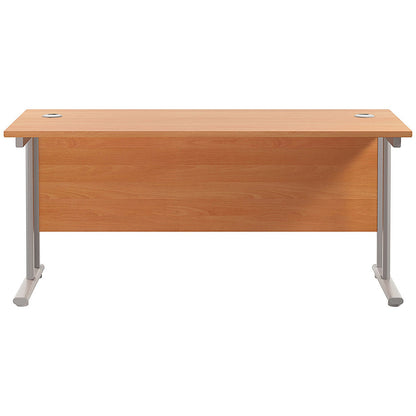 Jemini 1600mm Slim Rectangular Desk, Silver Double Cantilever Leg, Beech