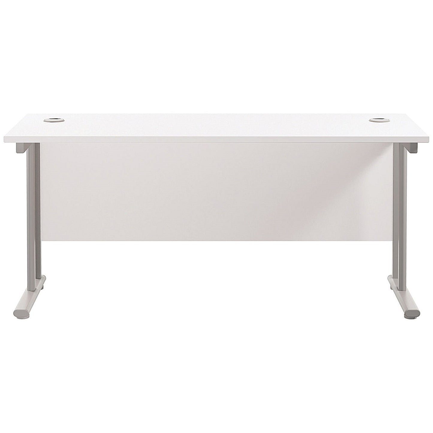 Jemini 1600mm Slim Rectangular Desk, Silver Double Cantilever Leg, White