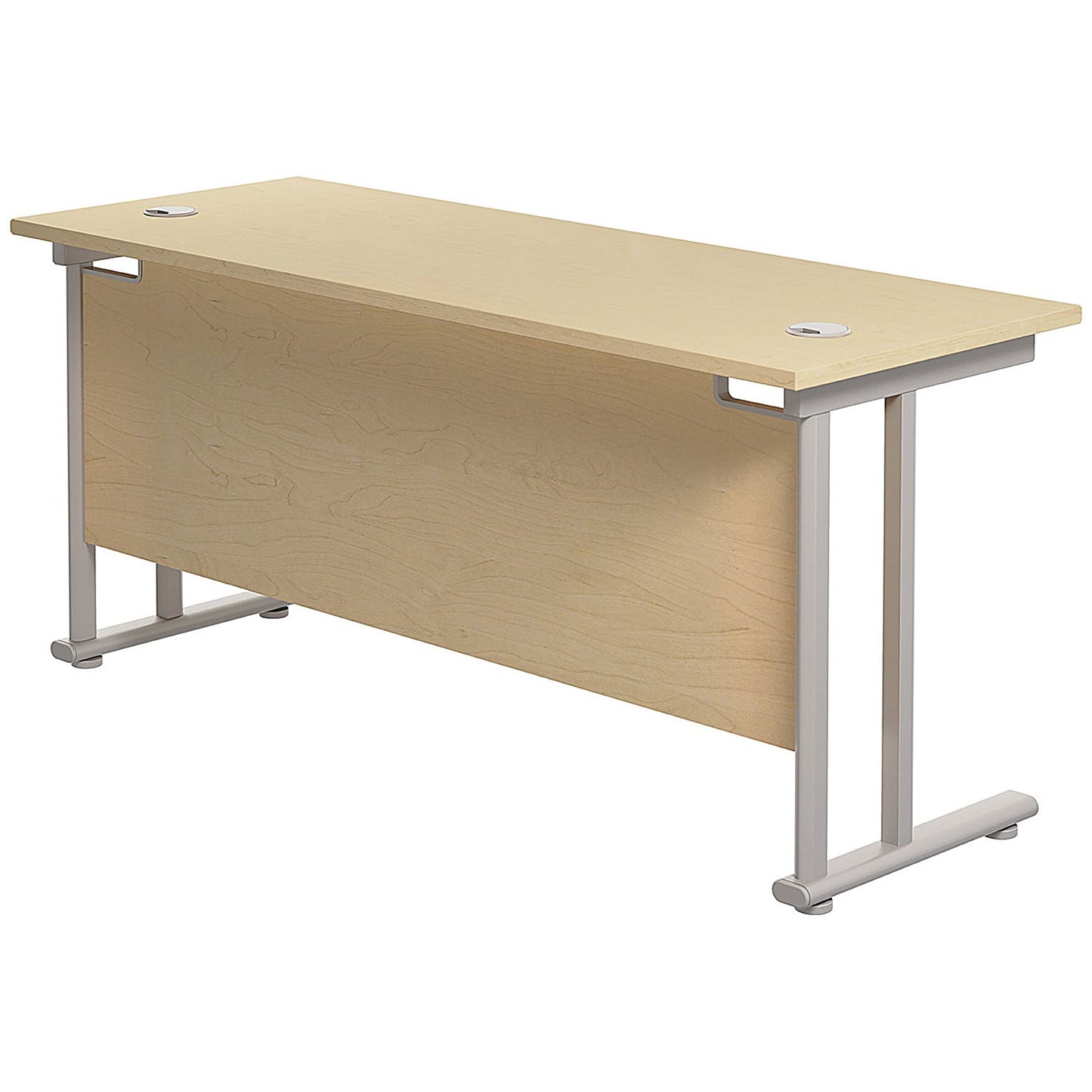Jemini 1600mm Slim Rectangular Desk, Silver Double Cantilever Leg, Maple