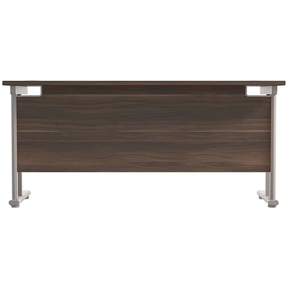 Jemini 1600mm Slim Rectangular Desk, Silver Double Cantilever Leg, Walnut
