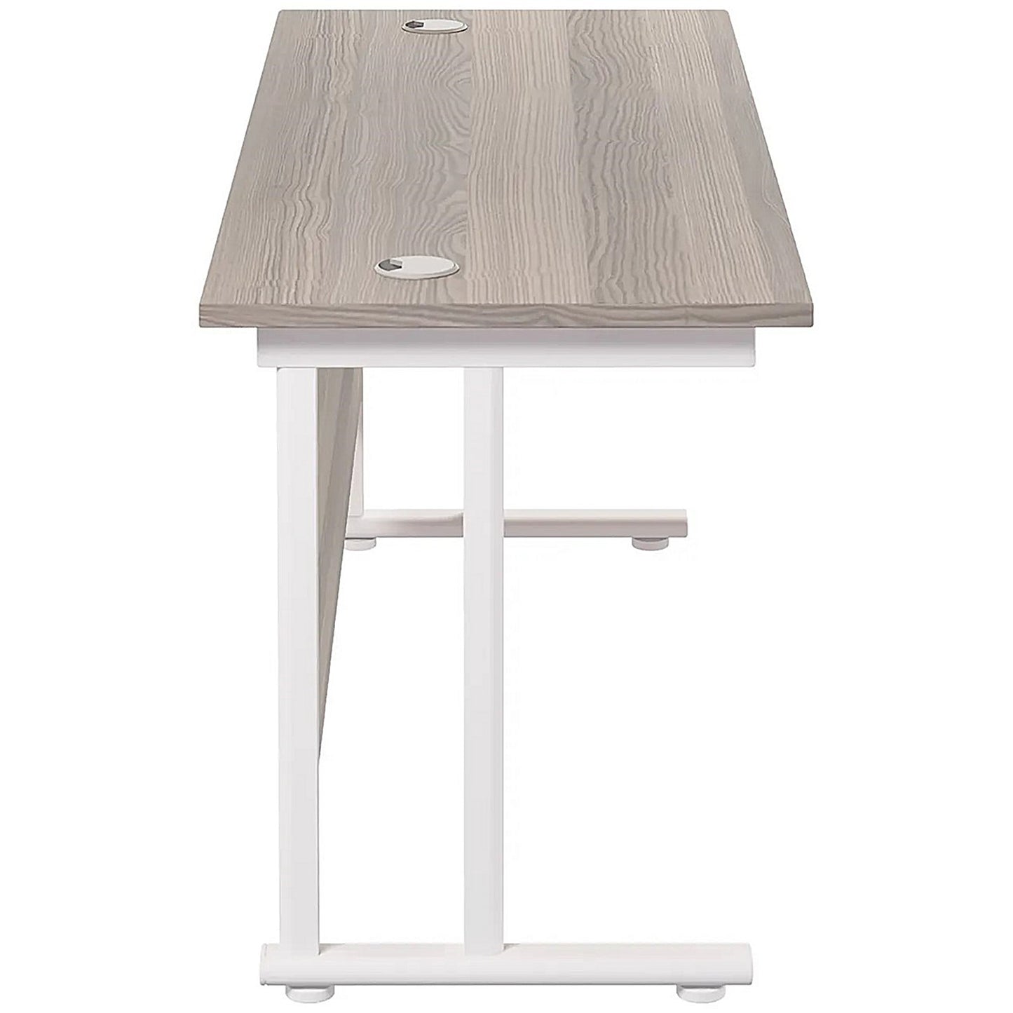 Jemini 1600mm Slim Rectangular Desk, White Cantilever Leg, Grey Oak