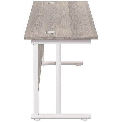 Jemini 1600mm Slim Rectangular Desk, White Cantilever Leg, Grey Oak