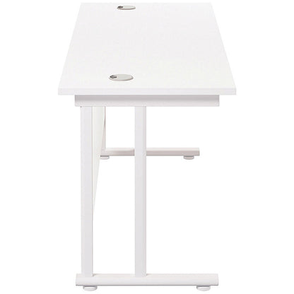 Jemini 1600mm Slim Rectangular Desk, White Cantilever Leg, White