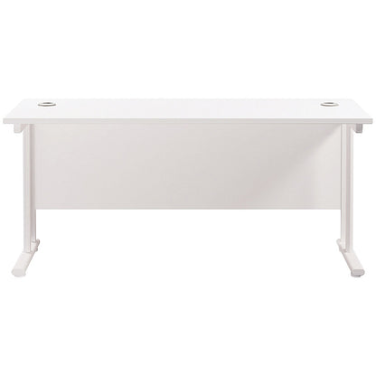 Jemini 1600mm Slim Rectangular Desk, White Cantilever Leg, White