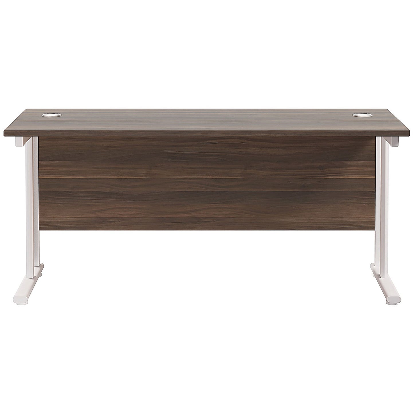 Jemini 1600mm Slim Rectangular Desk, White Cantilever Leg, Walnut