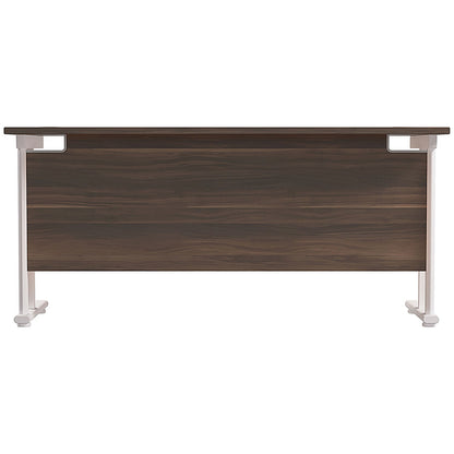 Jemini 1600mm Slim Rectangular Desk, White Cantilever Leg, Walnut