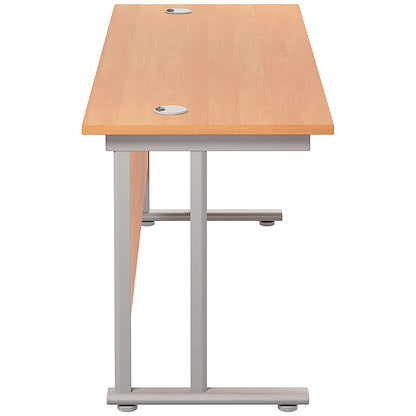 Jemini 1800mm Slim Rectangular Desk, Silver Double Cantilever Leg, Beech