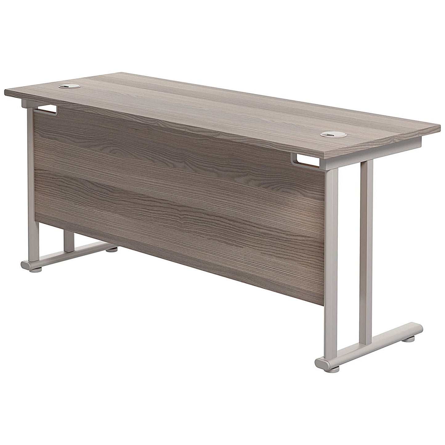 Jemini 1800mm Slim Rectangular Desk, Silver Double Cantilever Leg, Grey Oak