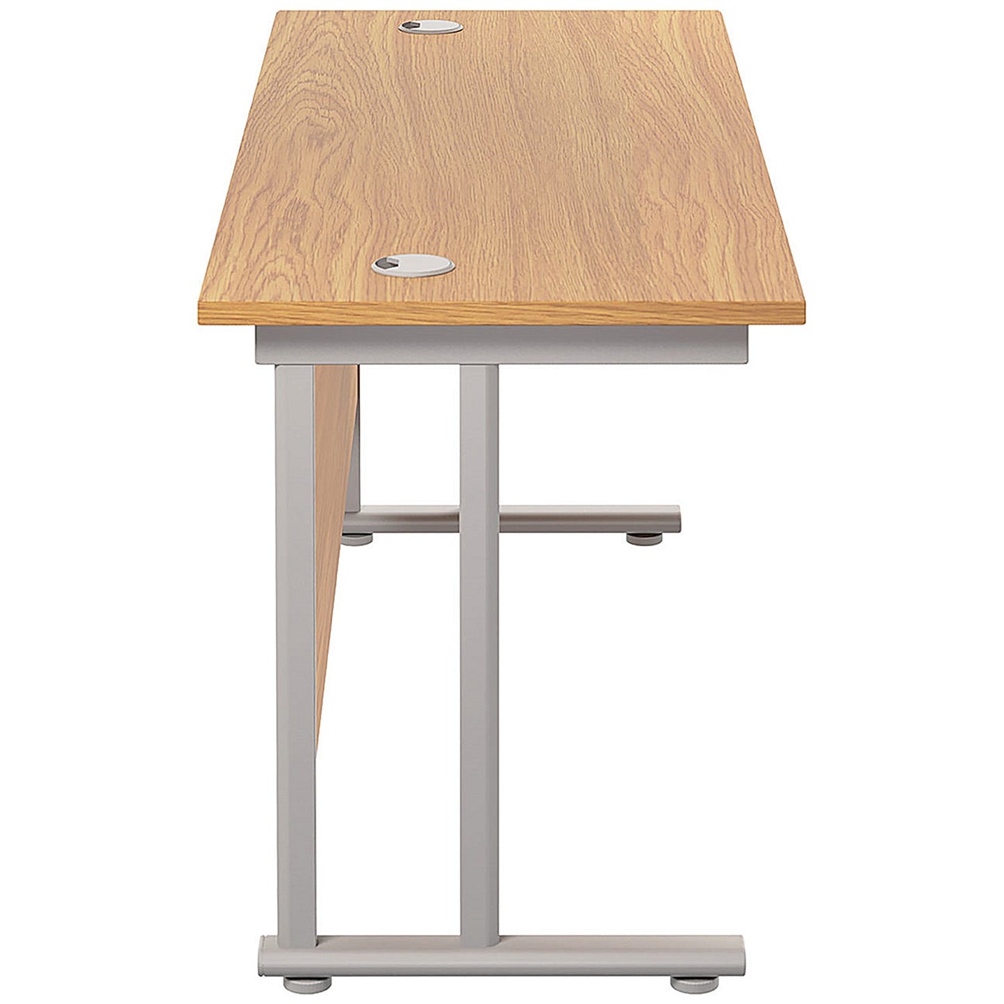 Jemini 1800mm Slim Rectangular Desk, Silver Double Cantilever Leg, Oak