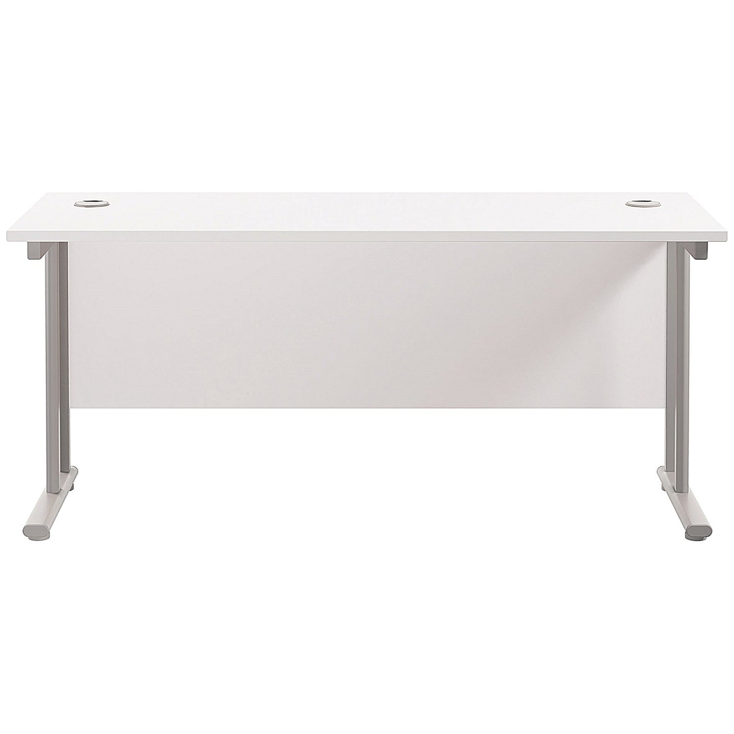 Jemini 1800mm Slim Rectangular Desk, Silver Double Cantilever Leg, White