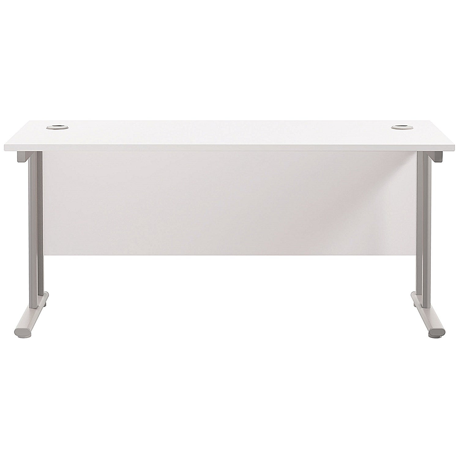 Jemini 1800mm Slim Rectangular Desk, Silver Double Cantilever Leg, White