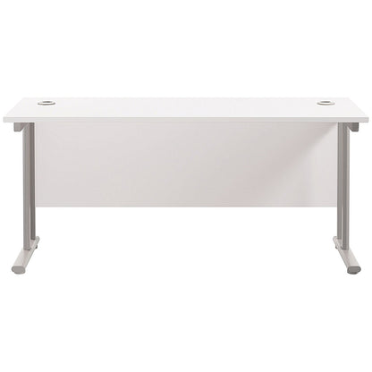 Jemini 1800mm Slim Rectangular Desk, Silver Double Cantilever Leg, White