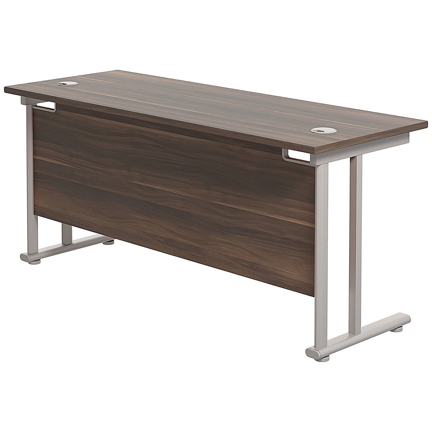 Jemini 1800mm Slim Rectangular Desk, Silver Double Cantilever Leg, Walnut