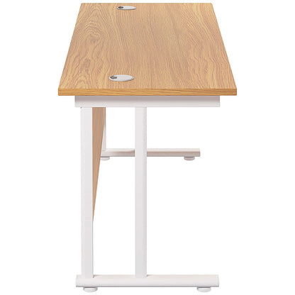 Jemini 1800mm Slim Rectangular Desk, White Cantilever Leg, Oak