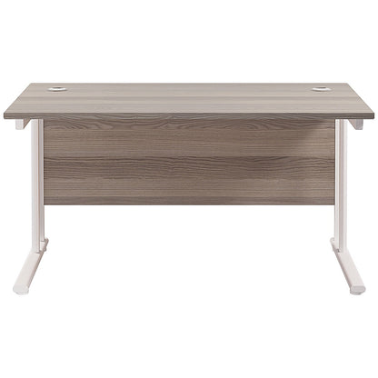 Jemini 1200mm Rectangular Desk, White Cantilever Leg, Grey Oak